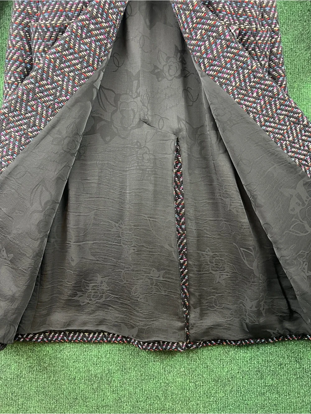 CHANEL Tweed Maxi Coat in Navy and Multi-Color